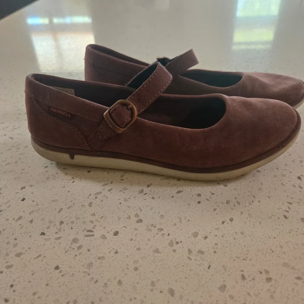 Merrell Shoes Mary Jane Womens 9 Andorra Maroon Red Nubuck Leather Flats
